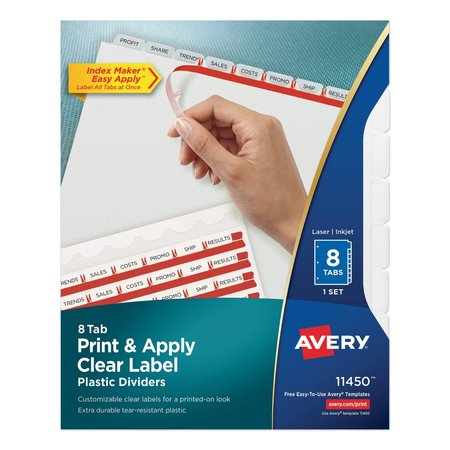 AVERY DENNISON Plastic Dividers, 8-Tab, Letter, PK8 11450